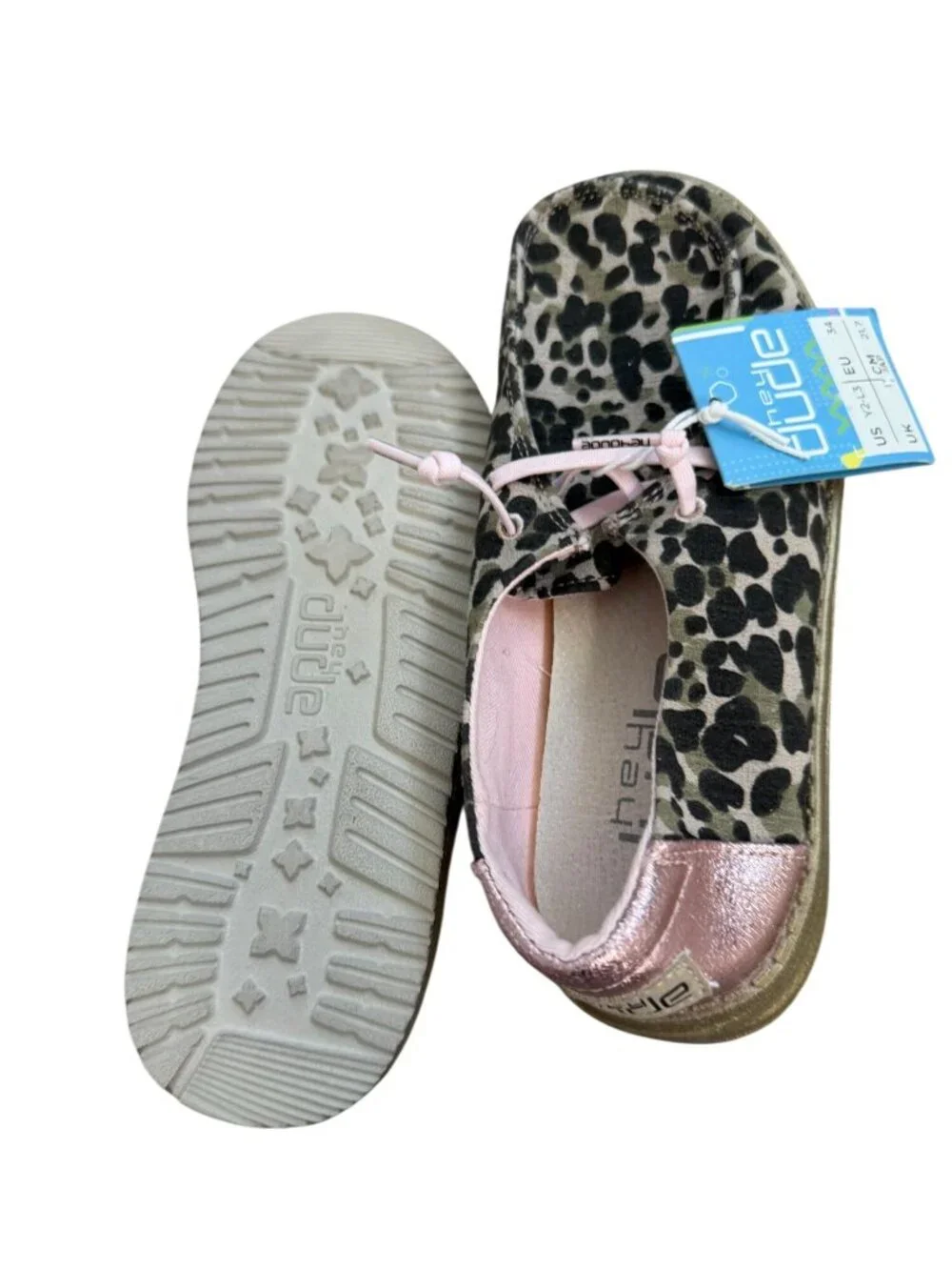 HEY DUDE Girls Leopard Print Shoes Size 2 NEW NWT